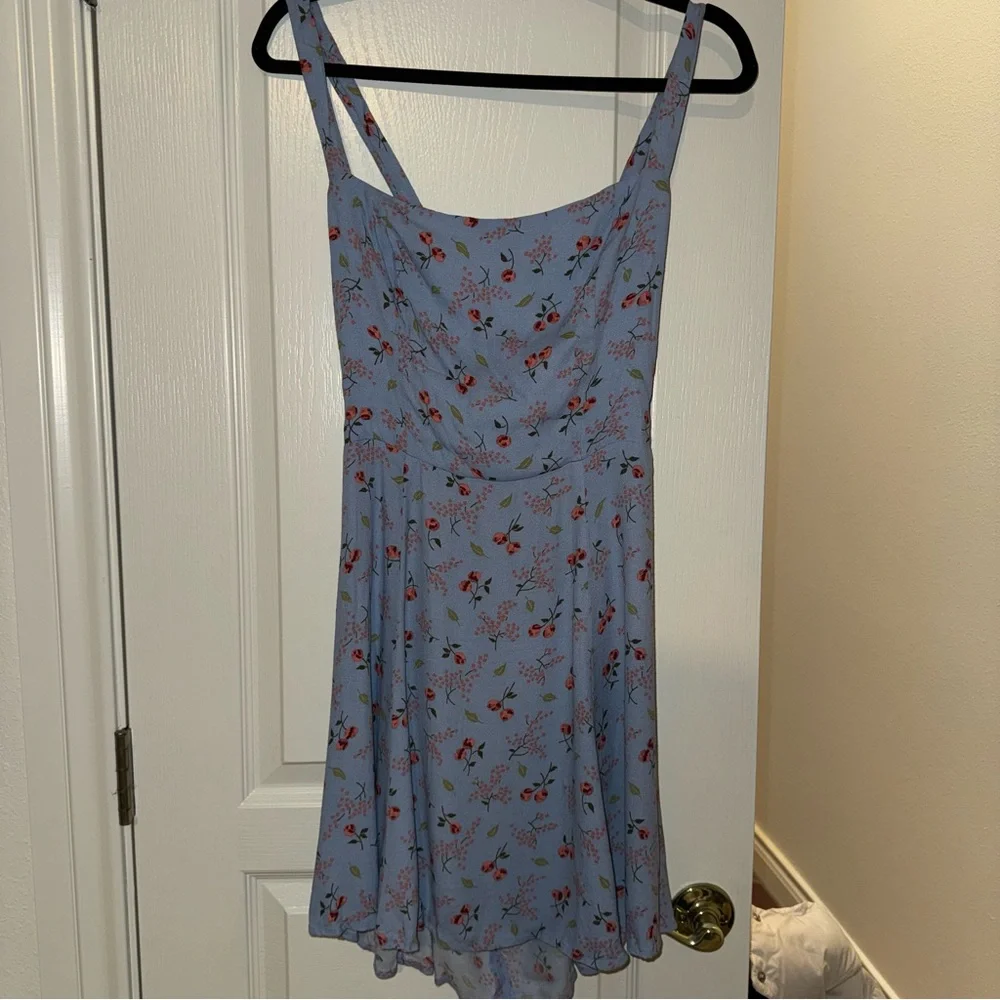 Reformation Light Blue Dress with Pink Floral Pattern - Picture 1 of 6